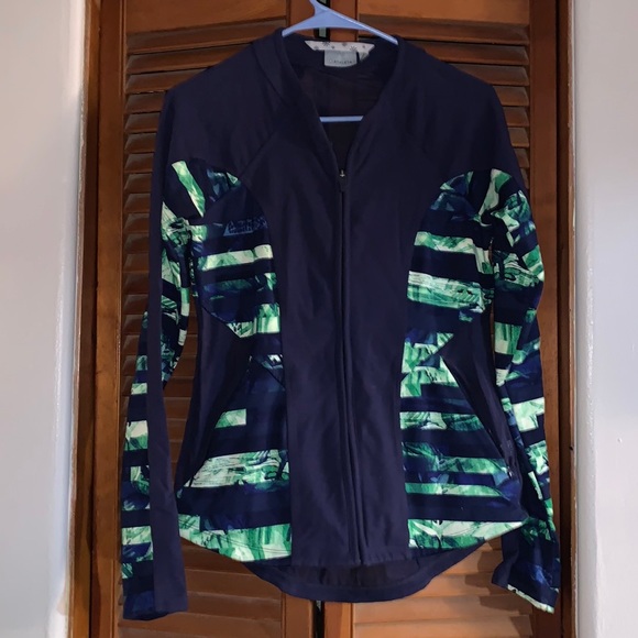 Athleta Dark Blue & Green Mesh Full Tilt Zip up Jacket Small - Picture 2 of 10